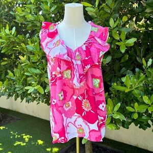 Lilly Pulitzer Swiss Dot Hot Pink/Light Pink Ruffle Top